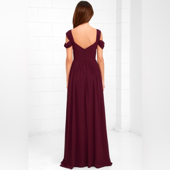 LuLus Make Me Move Sweetheart Neckline Chiffon Burgundy Maxi Dress Size Large - Picture 3 of 10